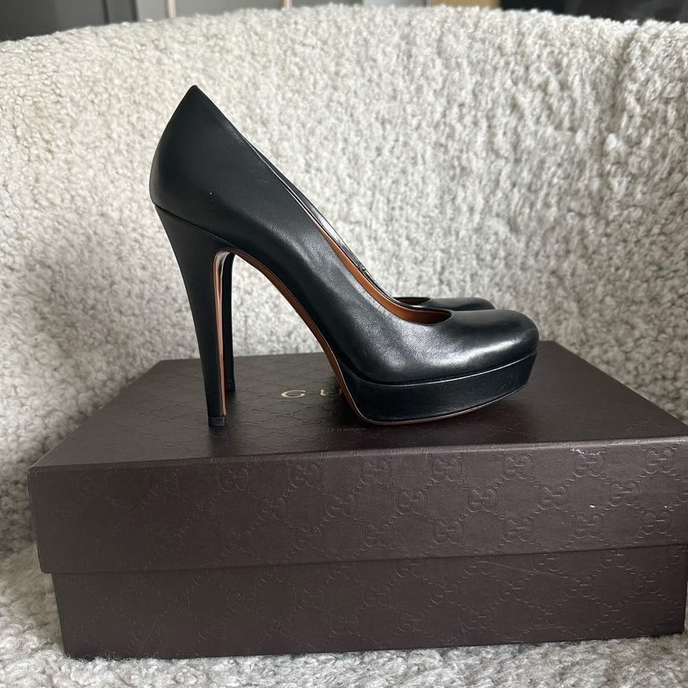 Gucci Black Leather Platform Heels